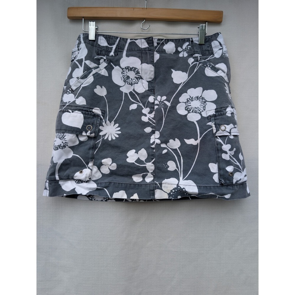 Vintage J.Crew Cargo Skirt Size 8 Gray White Floral Cotton Canvas Y2K 2004 63956